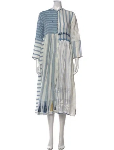 Pre-owned Injiri Striped Long Dress In Blue