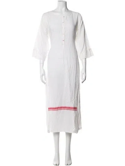 Pre-owned Injiri Striped Long Dress In White