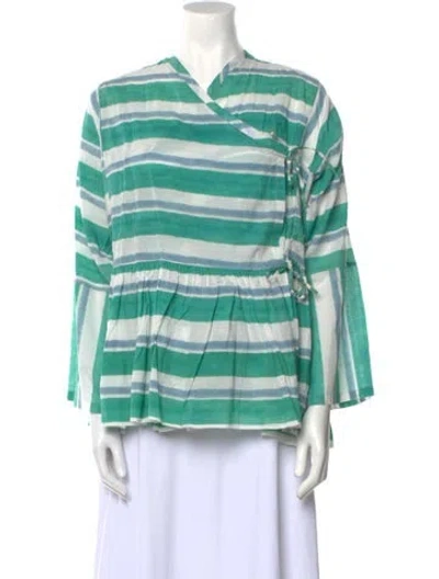 Pre-owned Injiri Striped V-neck Blouse In Multi