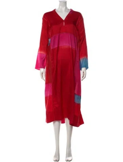 Pre-owned Injiri Tie-dye Print Long Dress In Red