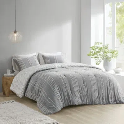 Ink+ivy 3 Piece Cotton Jacquard Bedding Set In Gray