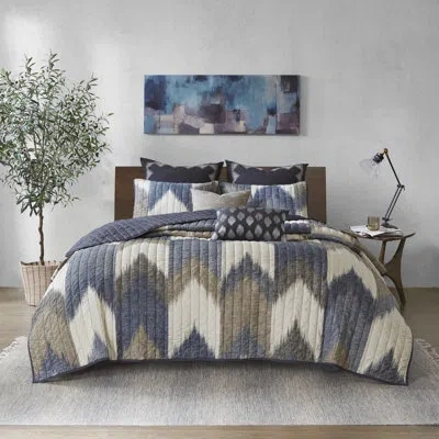 Ink+ivy Alpine 3 Piece Printed Cotton Quilt Set In Navy
