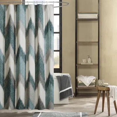 Ink+ivy Alpine Cotton Printed Shower Curtain In Aqua