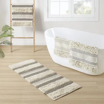 Ink+ivy Asher Cotton Blend Hand-woven Texture Bath Rug With Non-slip Backing In Brown,black