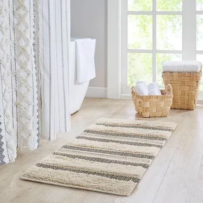 Ink+ivy Asher Woven Texture Stripe Bath Rug In Black