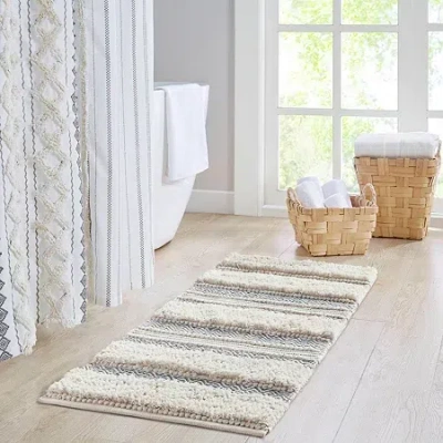 Ink+ivy Asher Woven Texture Stripe Bath Rug In Gray