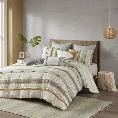 Ink+ivy Cody 3 Piece Cotton Comforter Set In Gray,yellow