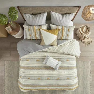 Ink+ivy Cody Cotton 3 Piece Duvet Cover Set In Yellow,gray,ivory