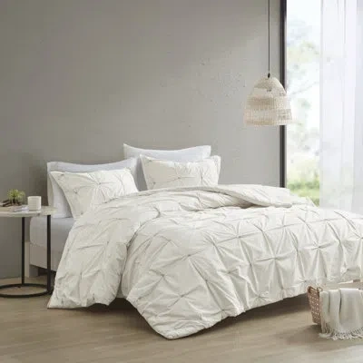 Ink+ivy Elastic Embroidered Cotton Comforter Set In White