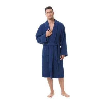 Ink+ivy Im222101 Cotton Terry Cloth Mid-calf Bathrobe With Pockets In Med Navy
