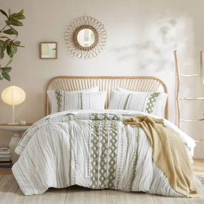 Ink+ivy Imani Cotton Printed Duvet Cover Set In Sage,ivory