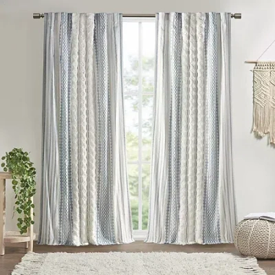 Ink+ivy Imani Cotton Printed Tufted Rod Pocket Light-filtering Single Curtain Panel In Blue