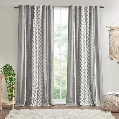 Ink+ivy Imani Cotton Printed Tufted Rod Pocket Light-filtering Single Curtain Panel In Gray