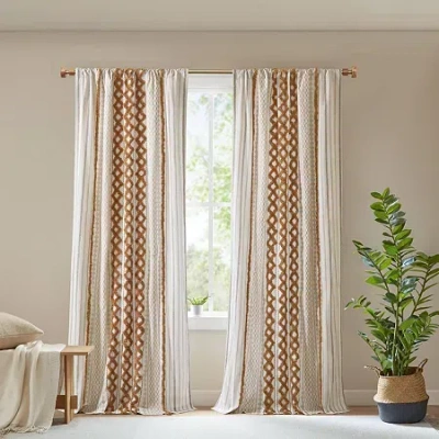 Ink+ivy Imani Cotton Printed Tufted Rod Pocket Light-filtering Single Curtain Panel In Neutral