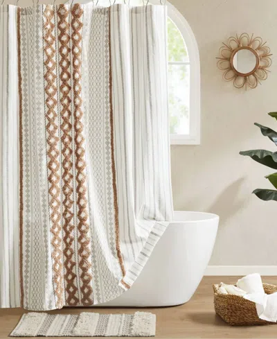 Ink+ivy Imani Stripe Chenille Shower Curtain, 72" X 84" In Brown