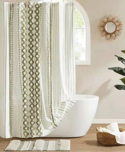 Ink+ivy Imani Stripe Chenille Shower Curtain, 72" X 84" In Green