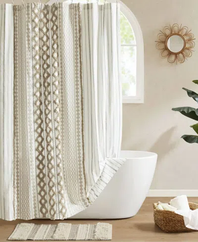 Ink+ivy Imani Stripe Chenille Shower Curtain, 72" X 84" In Brown