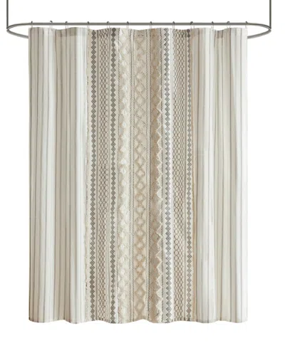 Ink+ivy Imani Stripe Cotton Chenille Shower Curtain, 72" X 72" In Ivory