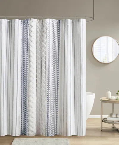 Ink+ivy Imani Stripe Cotton Chenille Shower Curtain, 72" X 72" In Gray