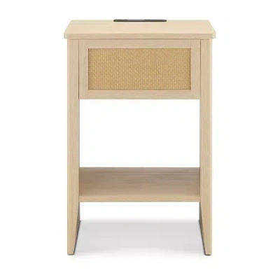 Ink+ivy Lennox Rattan Accent Table With Built-in Charging Station & Led Light 1-drawer Side  In Brown