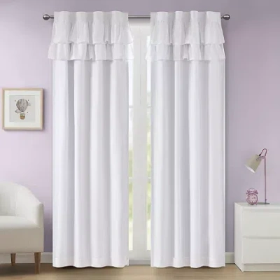 Ink+ivy Kids Angie Ruffle Rod Pocket Back Tab 100% Blackout Single Curtain Panel In White