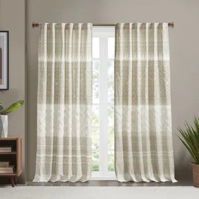 Ink+ivy Mila 100% Cotton Argyle Room Darkening Single Curtain Panel With Chenille Detail And Lining In Taupe