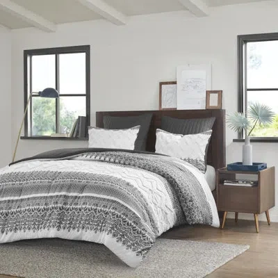 Ink+ivy Mila 3 Piece Cotton Comforter Set With Chenille Tufting In Gray