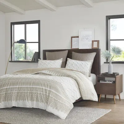Ink+ivy Mila Cotton Duvet Cover Set With Chenille Tufting In Taupe