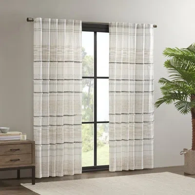 Ink+ivy Nea 100% Cotton Printed Single Curtain Panel With Tassel Trim And Lining In Off White,gray
