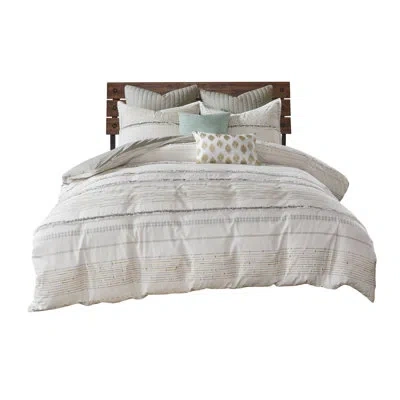 Ink+ivy Nea Boho, Mid-century 3 Piece Stripe Cotton Comforter Set With Tassels In Gray,gold