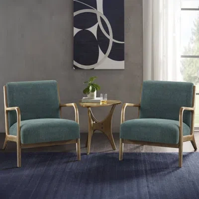 Ink+ivy Novak Upholstered Mid-century Armchair With Wood Arms And Frame In Teal Polyester Blend