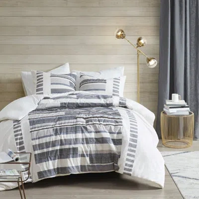 Ink+ivy Serena Navy/gray Standard Cotton 3 Piece Duvet Cover Set