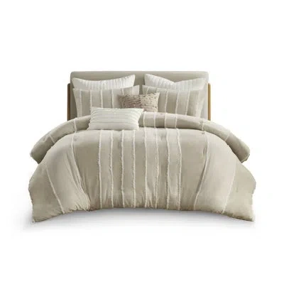 Ink+ivy Shay 3 Piece Striped Cotton Comforter Set In Taupe