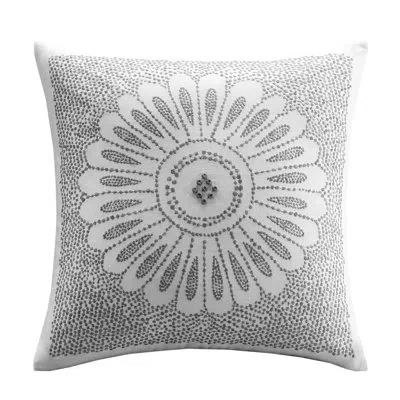 Ink+ivy Sofia Cotton Embroidered Decorative Square Pillow In Gray,off-white