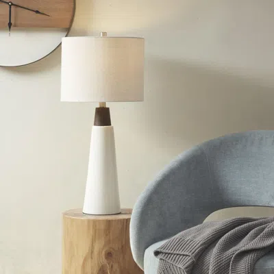 Ink+ivy Triangular Ceramic And Wood Table Lamp In White