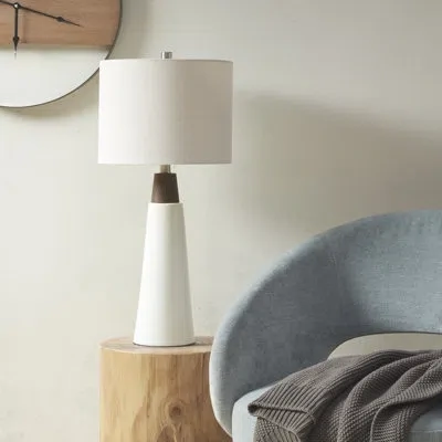 Ink+ivy Tristan Triangular Ceramic And Wood Table Lamp In White Base,cream Shade