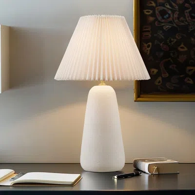 Ink+ivy Veluna Textured Ceramic Table Lamp With Fluted Fabric Shade In White