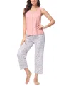 Ink+ivy Women's 2 Piece Button Down Top With Cropped Wide Leg Pants Pajama Set In Medallion