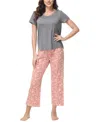 Ink+ivy Women's 2 Piece Short Sleeve Top With Cropped Wide Leg Pants Pajama Set In Sweet Calico