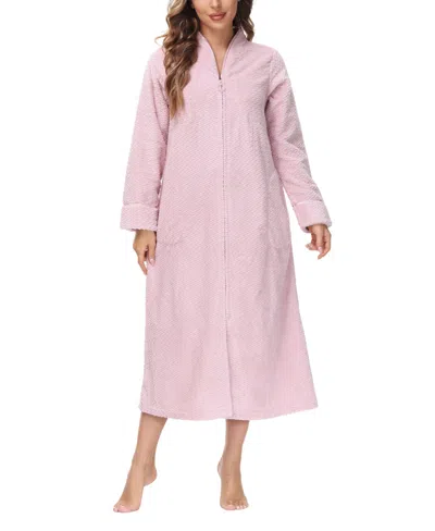Ink+ivy Women's Front Zipper Plush Robe In Chalky Rose