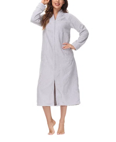 Ink+ivy Women's Front Zipper Plush Robe In Quiet Gray