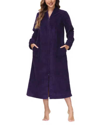 Ink+ivy Women's Front Zipper Plush Robe In Rich Concord