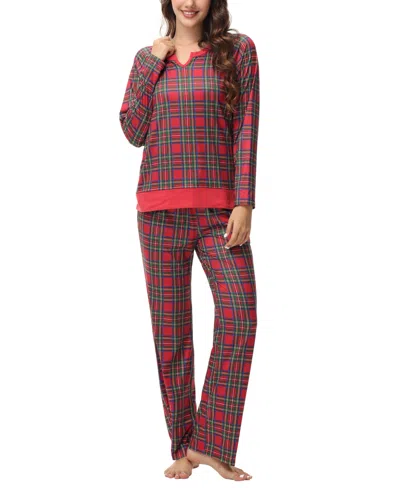Ink+ivy Women's Long Sleeve Notch Collar Top With Lounge Pants 2 Piece Pajama Set In Christmas Holiday