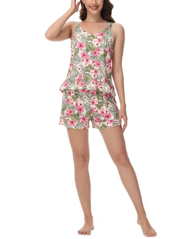 Ink+ivy Women's Printed Tank Top With Shorts Pajama Set, 2-piece In Tropical Hibiscus