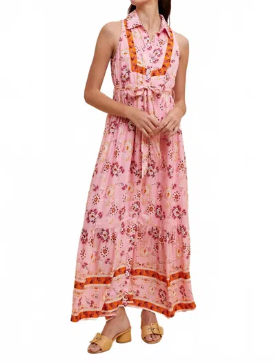 In-loom Border Print Collared Button Down Maxi Dress In Sweet Pink In Multi