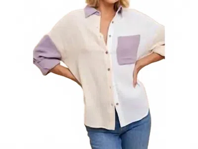 In-loom Colorblock Button Up In Dusty Lavender Multi In White