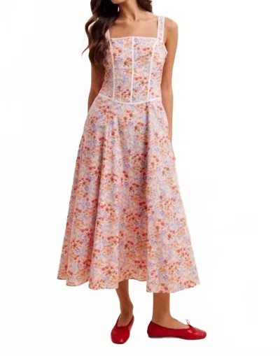In-loom Contrast Piped Floral Maxi Dress In Pink