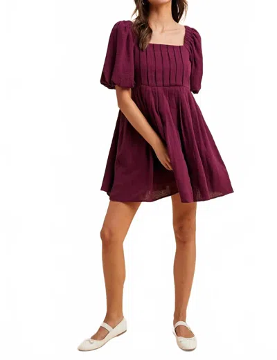 In-loom Cotton Box Pleat Mini Dress In Winter Plum In Pink