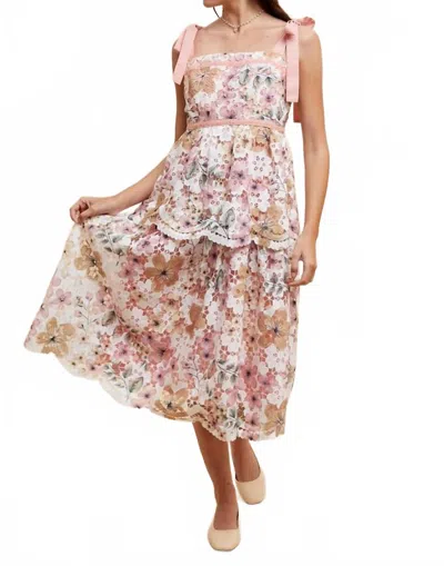 In-loom Crochet Lace Floral Maxi Dress In Pink Peony In Gold