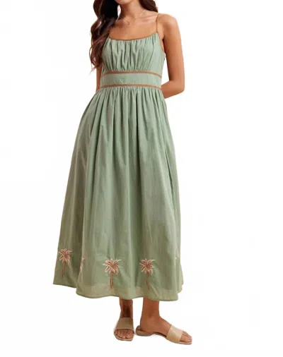 In-loom Embroidered Contrast Sleeveless Maxi Dress In Eucalyptus In Multi